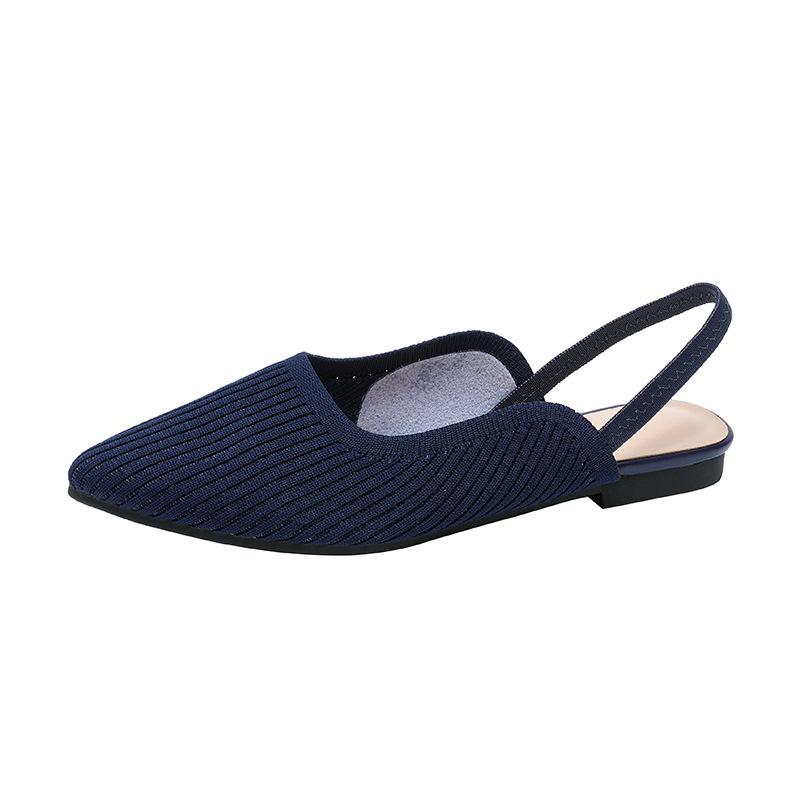 Туфли на плоской подошве с открытой пяткой для женщин, с острым носком, удобные трикотажные туфли на плоской подошве для работы, прогулок, офиса, женские балетки, нескользящие свадебные нарядные туфли