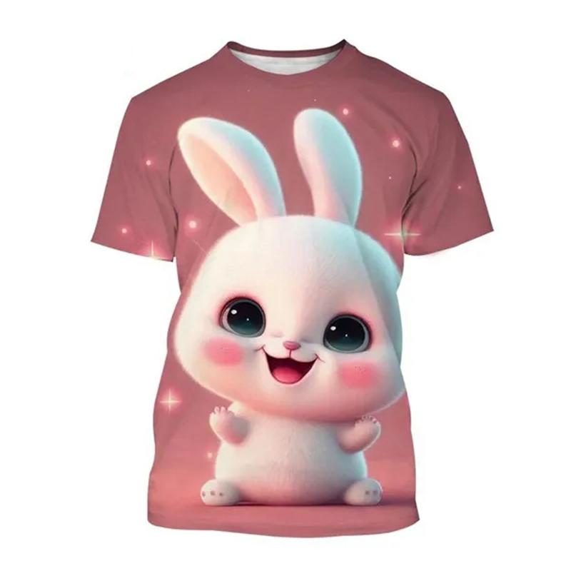 Летние милые мультяшные кролики 3D принт футболки женская уличная одежда повседневная мода Y2k футболка с коротким рукавом футболки с круглым вырезом топы одежда