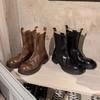 Осень и зима вымытая лошадиная кожа плиссированные толстоподошвенные эластичные ботинки Мартин женские ботинки-сигареты женские