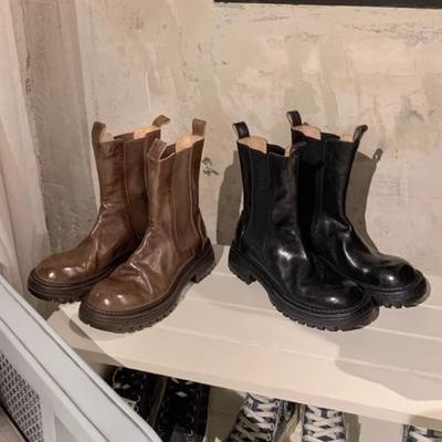 Осень и зима вымытая лошадиная кожа плиссированные толстоподошвенные эластичные ботинки Мартин женские ботинки-сигареты женские