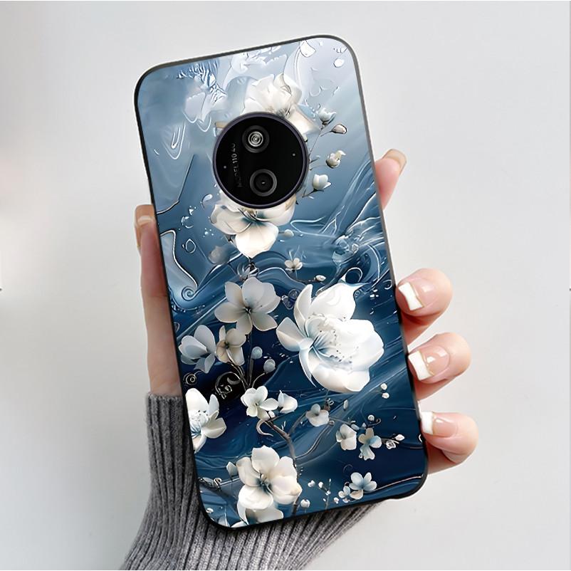 Пеналы с принтом для Nokia 110 4G 2024/HMD 110 4G/Nokia 125 4G 2024 Мягкий силиконовый черный чехол Милый цветочный мультяшный корпус