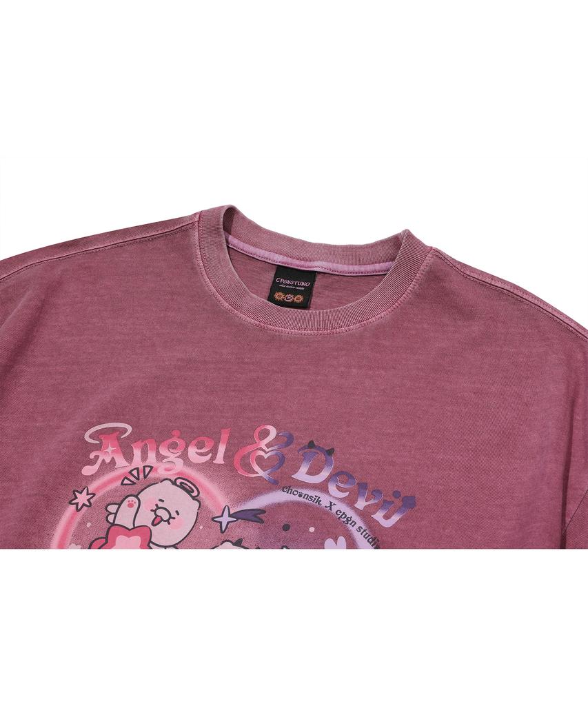 CPGN STUDIO [Cpgn X Kakao Friends] Destiny Chunsik Pigment Short Sleeve T-Shirt Dusty Pink
