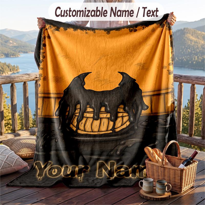Custom Text Flannel Throw Blanket, Lightweight Cozy Bed Sofa BlanketBendy and the Ink Machine