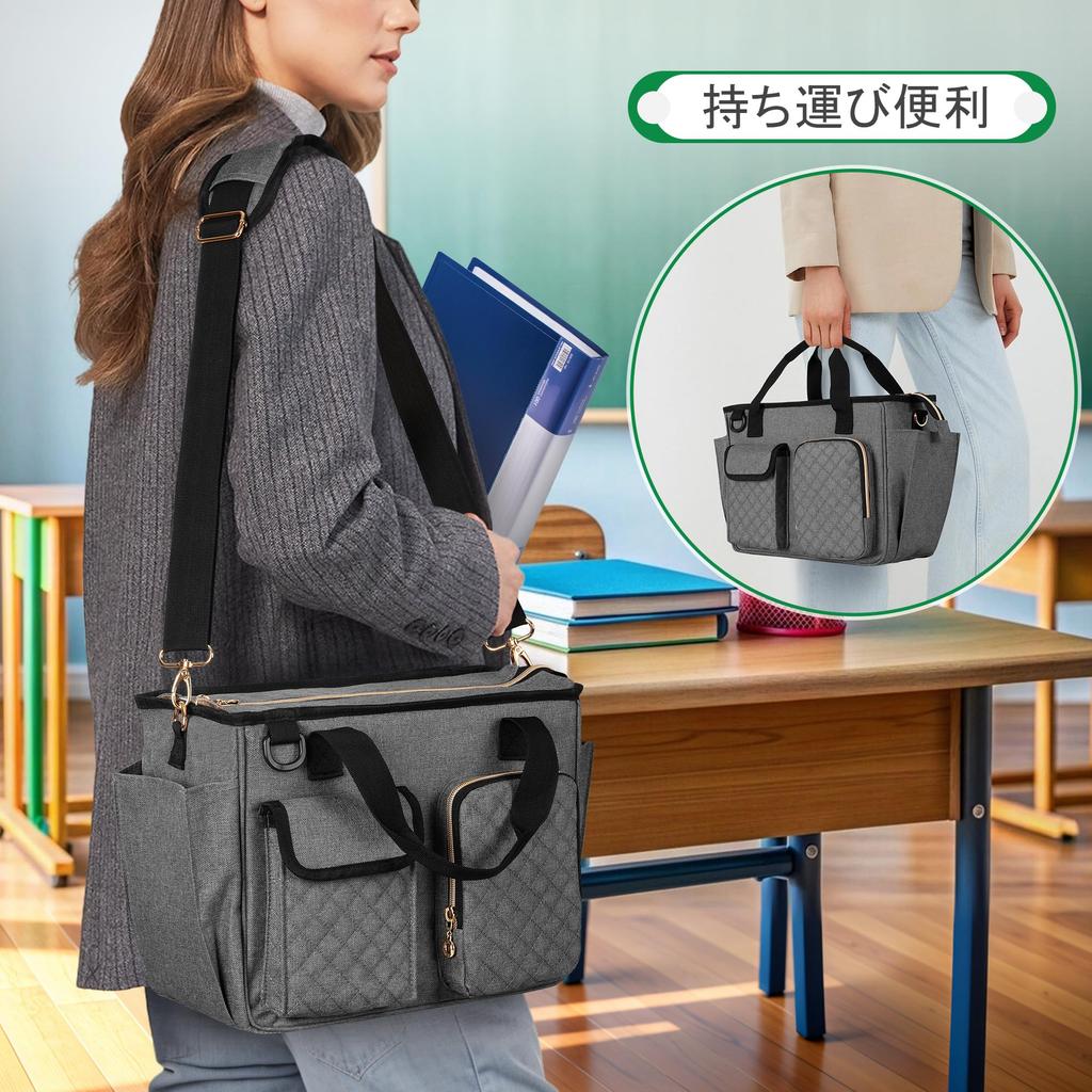 Учительский офисный тоут 8 6 ручек плечо бизнес поездки на работу в серый [Luxja] сумка, сумка, A4, карманы, слоты, сумка, сумка, школа, встречи, многофункциональный,