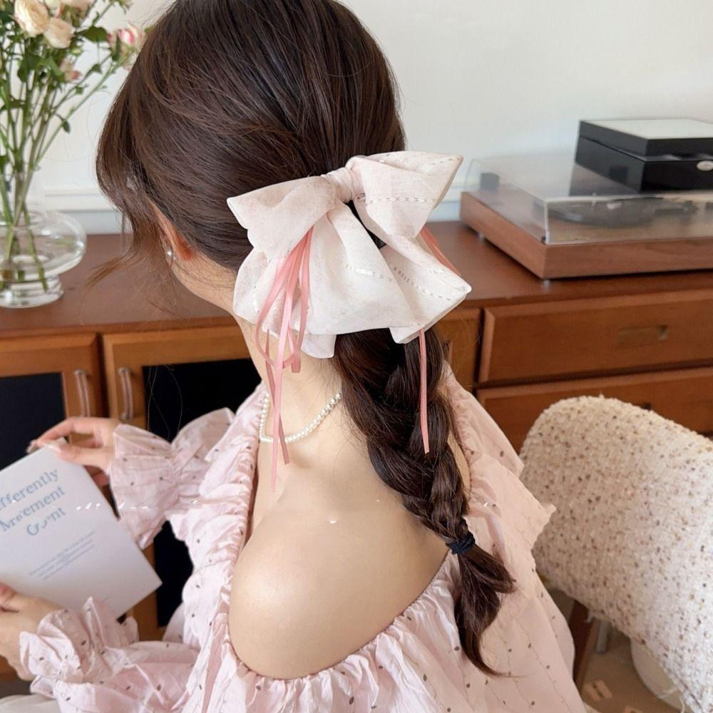 Grab Clip Chiffon Bowknot Hair Clip Floral Flower Hairpin Large Size Bow Ribbon Hair Claw  Travel