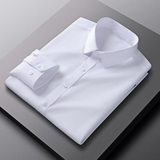 Мужская классическая рубашка с длинным рукавом и лацканами, рубашка на пуговицах, однотонная официальная деловая рубашка для работы, свиданий, собеседований, свадеб