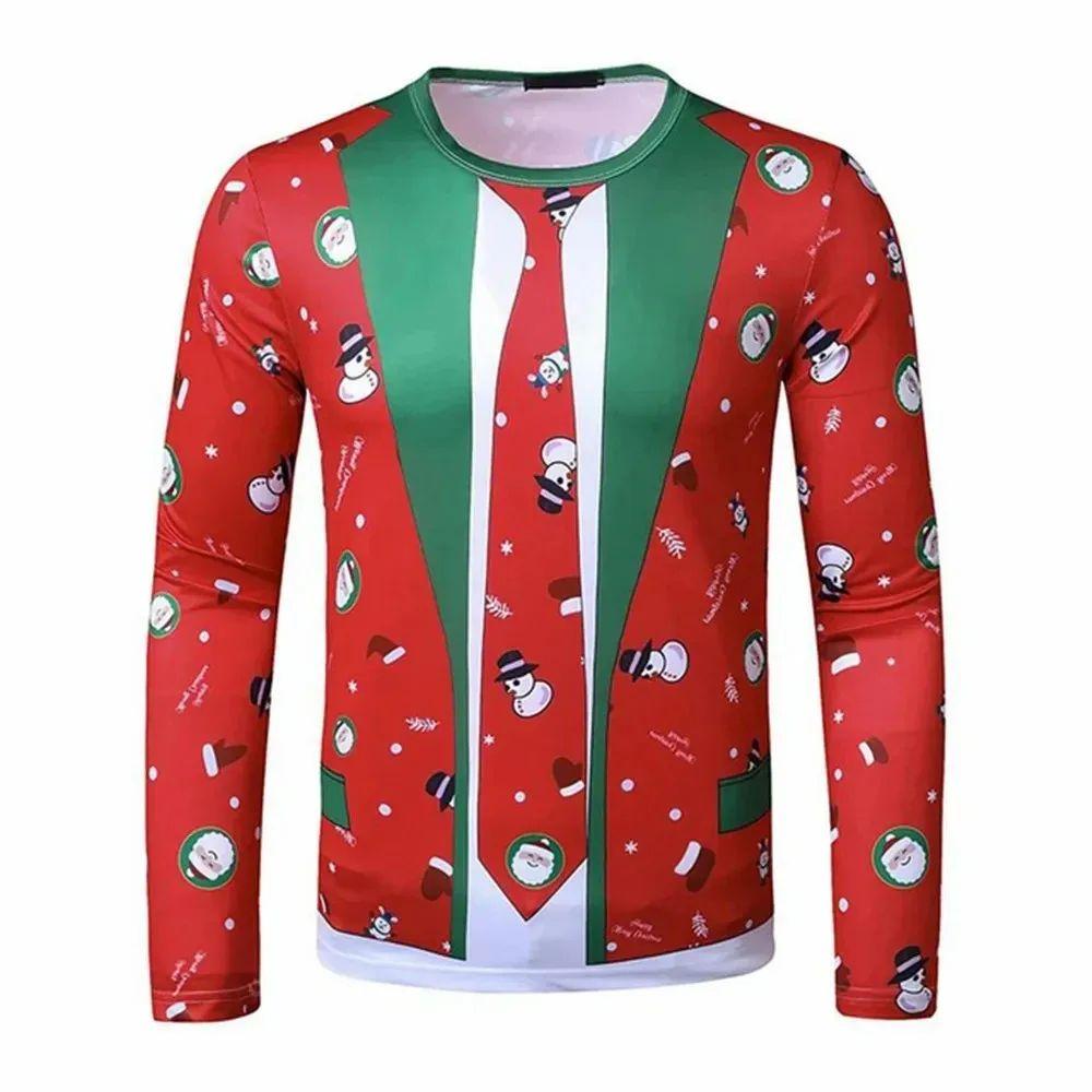 Man Business Christmas Party Series Fake Suit Fashion Interesting 3d Printed Long Sleeve Crew Neck Trend Plus Size Clothing