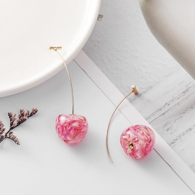 Creative Dried Flower Cherry Drop Earrings For Women