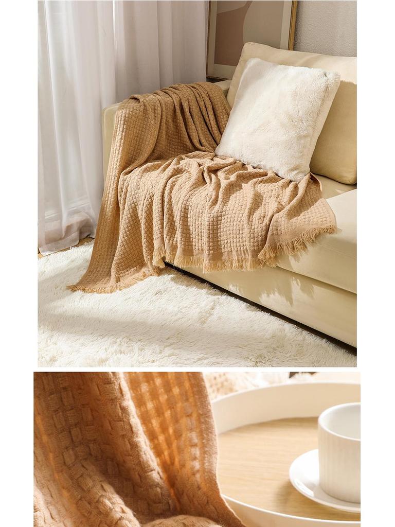 Одеяло для дивана из однотонной шерстяной вязки Nordic Waffle