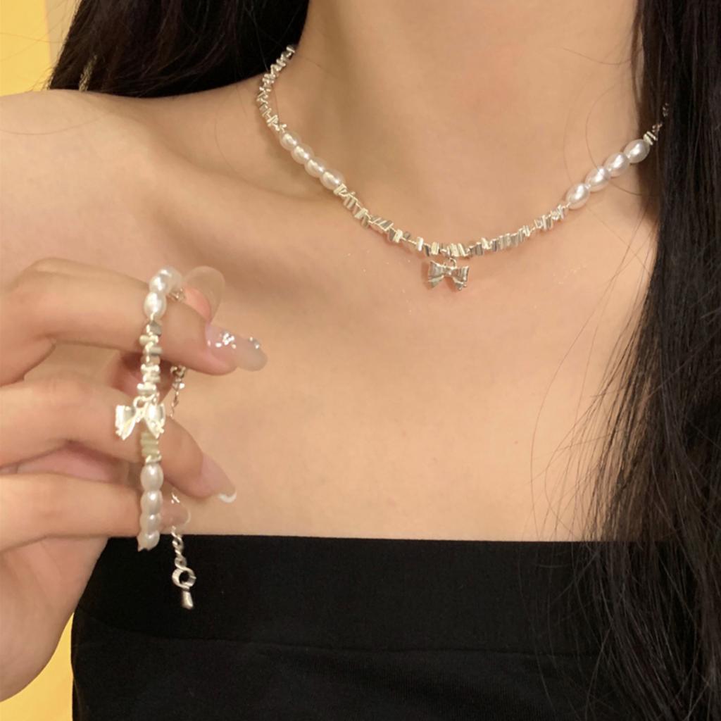 Ожерелье с жемчужным бантом, летнее, сломанное серебро, несколько таэлей, цепочка на ключицу, легкое, роскошное, нишевое, дизайн, высококачественное ожерелье
