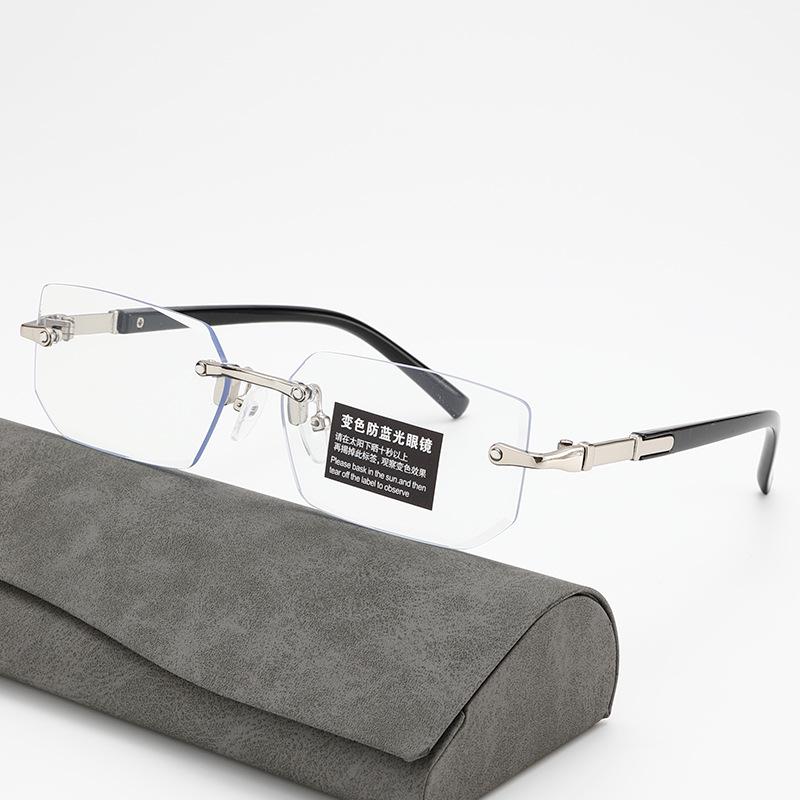 New Frameless Fashion Photochromic Anti-Blue Light Glasses with European and American Cut-Edge Design