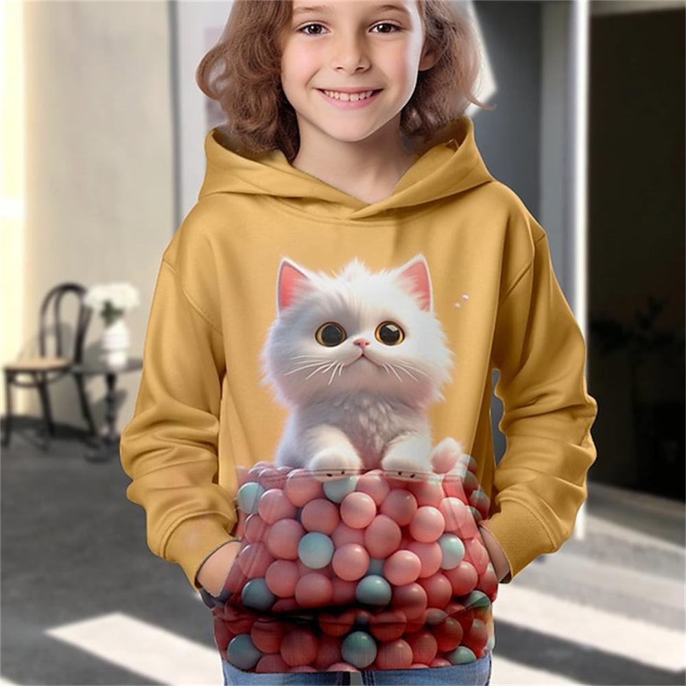 Hoodies Animal Cat 3D Print Kawaii Streetwear Boys Girls Sweatshirts Oversized Unisex Hoodie Kids Hooded Pullovers Tops Clothing