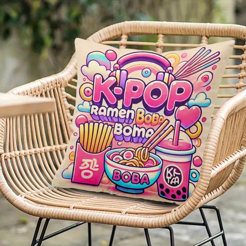 Чехол на декоративную подушку в стиле K-pop с принтом рамена и боба, подходит для дивана, спальни, гостиной, яркий подарок для любителей K-food и поп-культуры