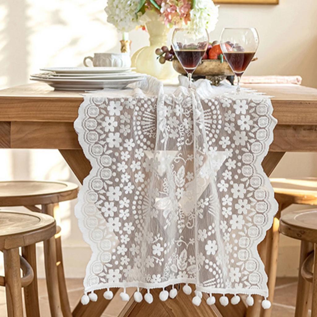 Винтажная кружевная скатерть Французский романтический белый столовый раннер Дом Ресторан Фестиваль Обеденный стол Свадебная вечеринка Украшение