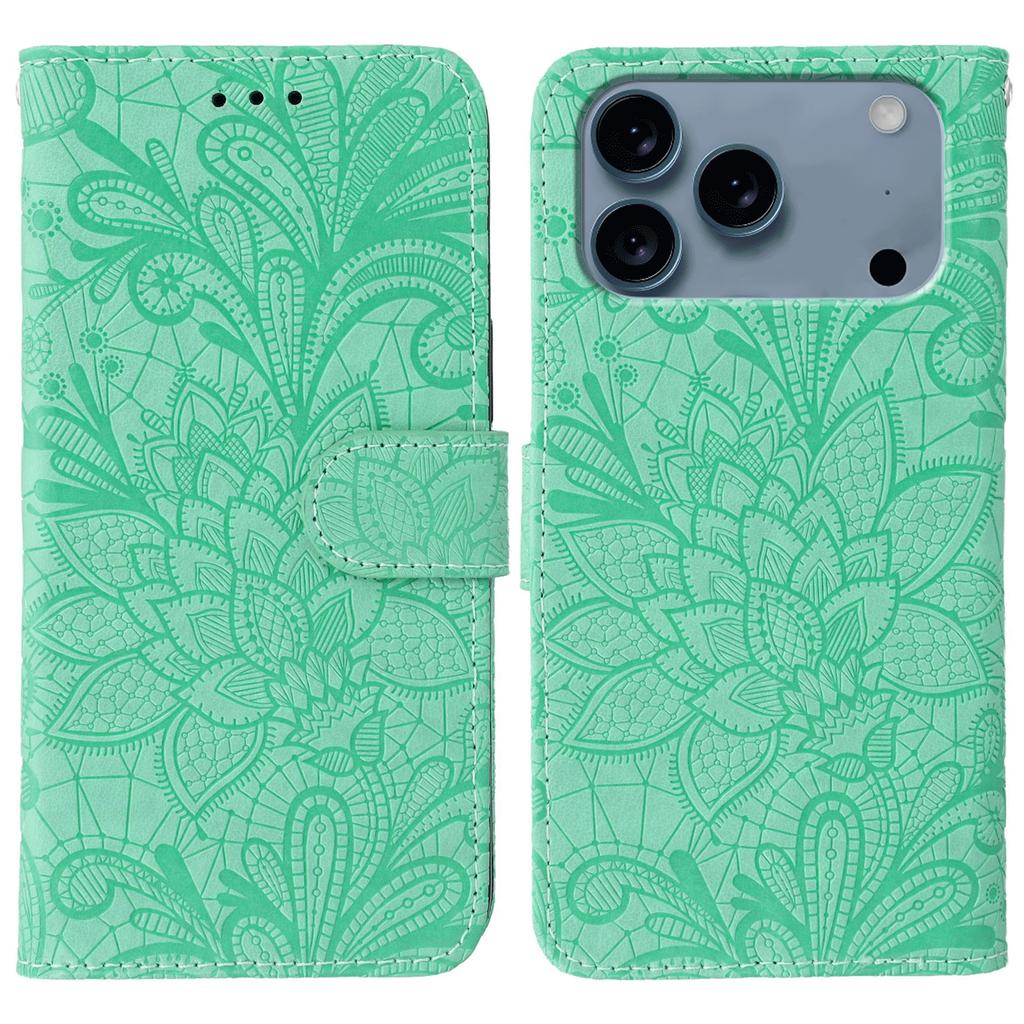 For iPhone 17 Pro Max Case Lace Flowers PU Leather Flip Wallet Phone Cover