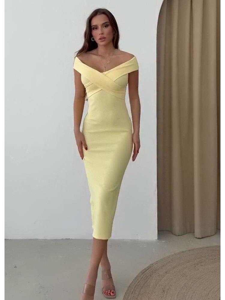 Летнее платье на одно плечо, однотонное, приталенное, для женщин, 2025