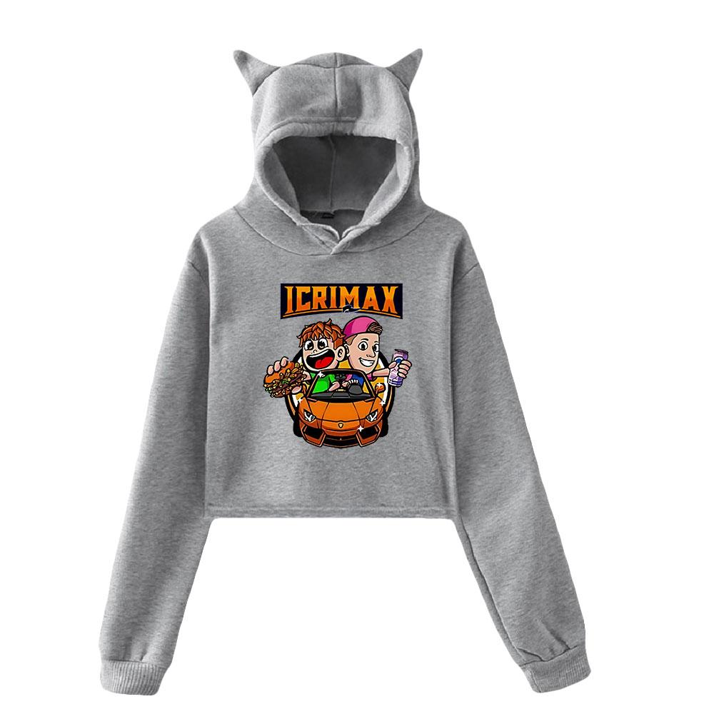 Корейская мода Icrimax Print Kawaii Crop Top Hoodie Funny Cat Ear Cropped Short Hooded Pullover Women Tops Streetwear