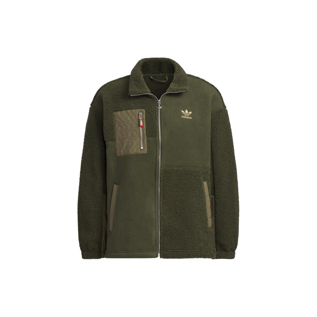Adidas Originals Trefoil Faux Sheepskin Bomber Jacket Men Outerwear Cargo-Green Night-Sky HY7286