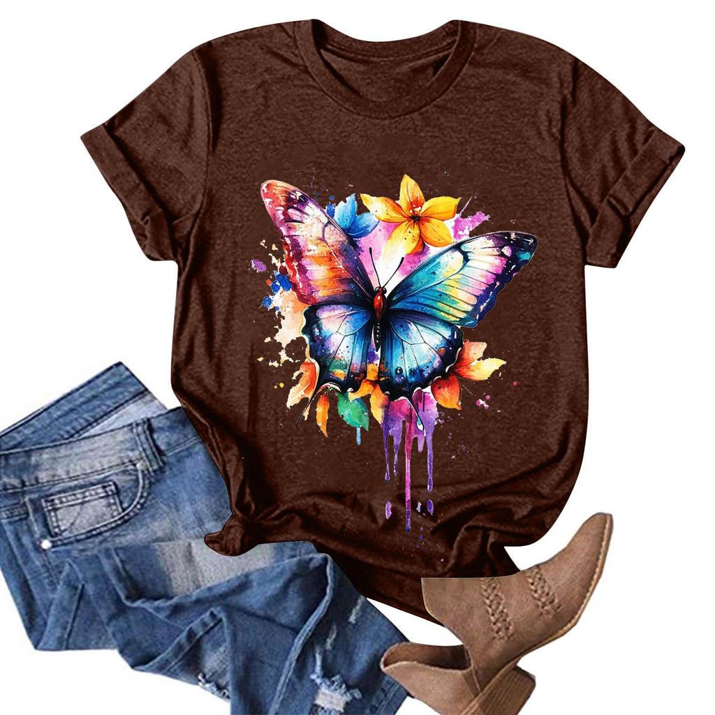 Женская модная повседневная футболка с круглым вырезом и принтом, пуловер с короткими рукавами, топ