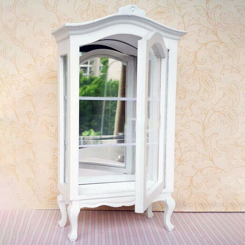 1:12 Dollhouse Miniature Furniture White Wood Display Cabinet Cupboard Showcase