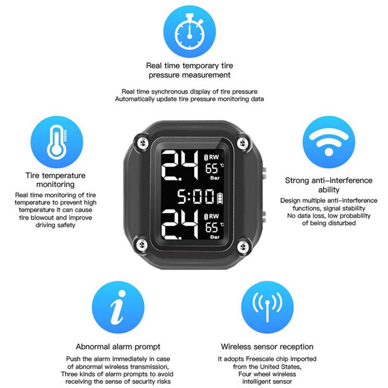 M5 Мотоциклетная TPMS Беспроводная Мотоциклетная Система Контроля Давления в Шинах с 2 Внешними Датчиками 5 Способов Оповещения