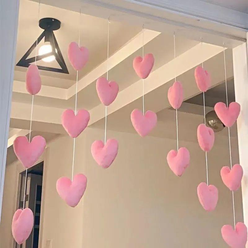 Hanging Door Curtains DIY Ornament Heart-shaped Self-adhesive Solid Color Home Decorations