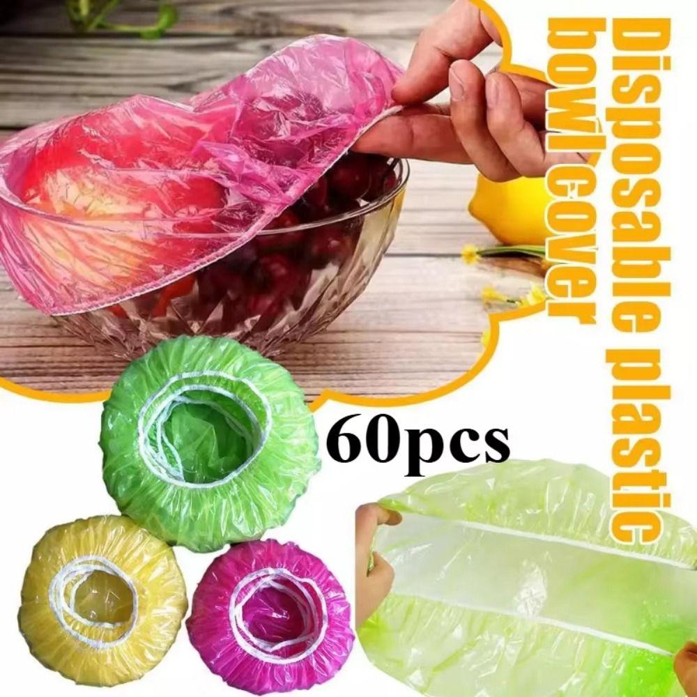 60Pcs Disposable Food Storage Covers Colorful Wrap Bowl Covers Durable Fresh Keeping Bags  Kitchen