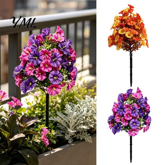 Outdoor Fake Floral Decor Artificial Petunia Flower Stake, Morning Glory Ground Stake Flower, Garden Arrangement UV?Resistant for Yard Patio