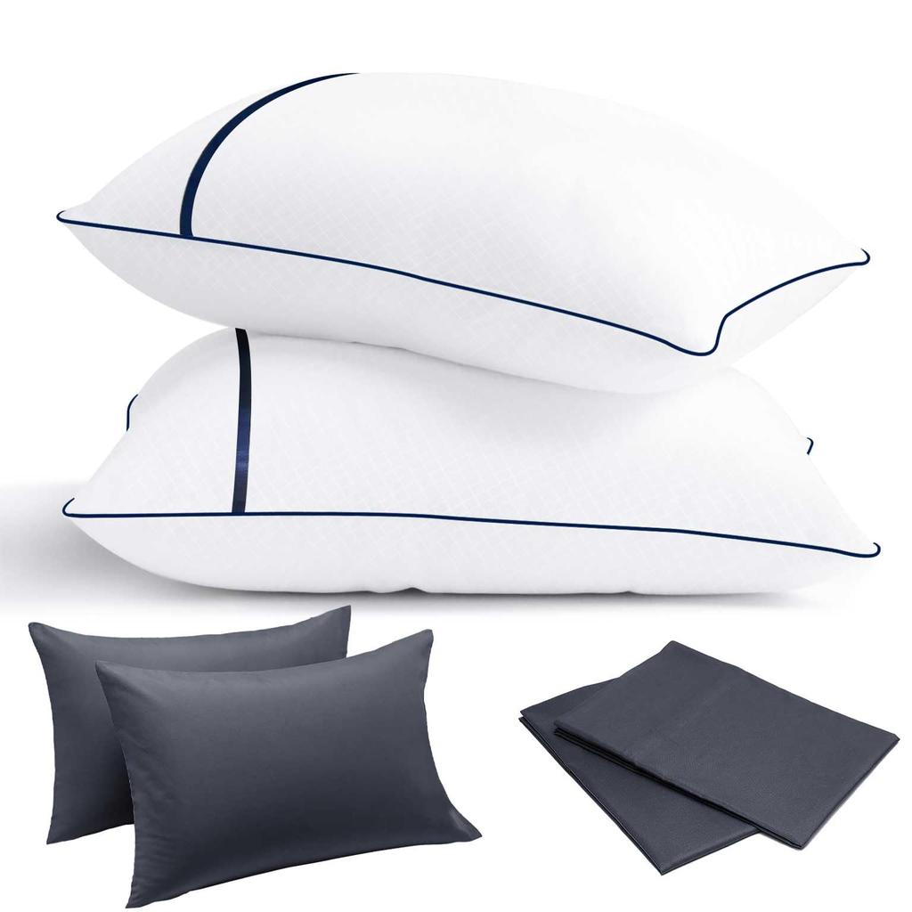 XINJIY Pillow Set of 2 with 2 Covers, Luxury Hotel-Quality High-Resilience Pillow, Washable, Suitable for Side Sleepers, Comfortable Neck Relief,