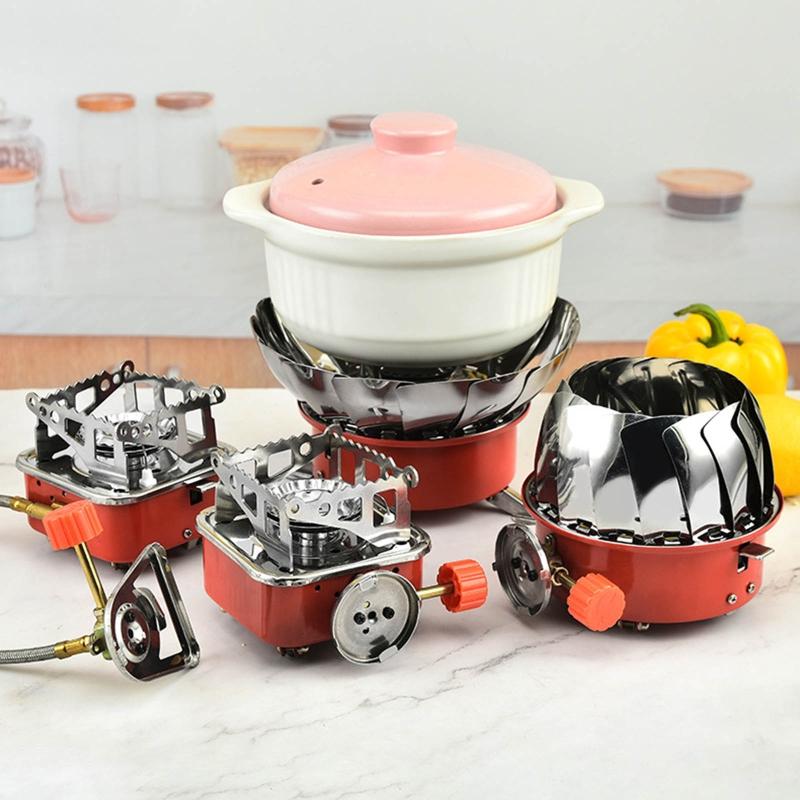 Портативная ветрозащитная плита из нержавеющей стали, складная печка для горелки, складная металлическая газовая плита для кемпинга, туристические принадлежности