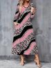 2025 Осень и Зима Новое Женское Повседневное Модное Платье Осень 3D Леопардовый Принт Длинный Рукав V-образный Вырез А-силуэт Платья