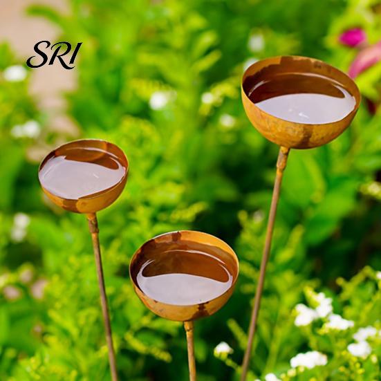 Durable Steel Garden Stake 3Pcs Ground Weatherproof Metal Stakes Multi-functional Insect Trough Accessory Bird Watering Station for Outdoor Yard Patio