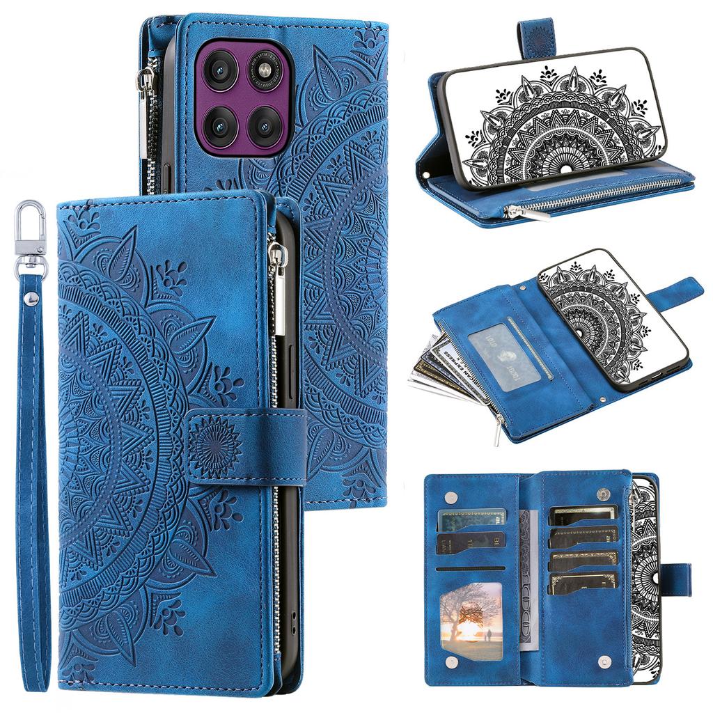 For Motorola Moto G56 5G Wallet Case Mandala Flower Pattern PU Leather Phone Cover with Wrist Strap