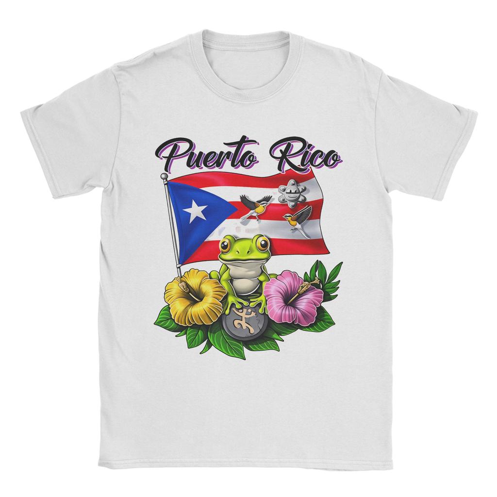 Coqui Frog Puerto Rico Flag Puerto Rican TShirt for Men Round Neck Cotton T Shirt Short Sleeve Tee Shirt Big Size Clothing