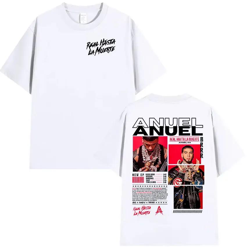 2025 Summer Rapist Anuel AA Real Hasta La Muerte Tour Album Mens Pure Cotton Tshirt Hiphop Gothic Loose Tshirt Short Sleeve