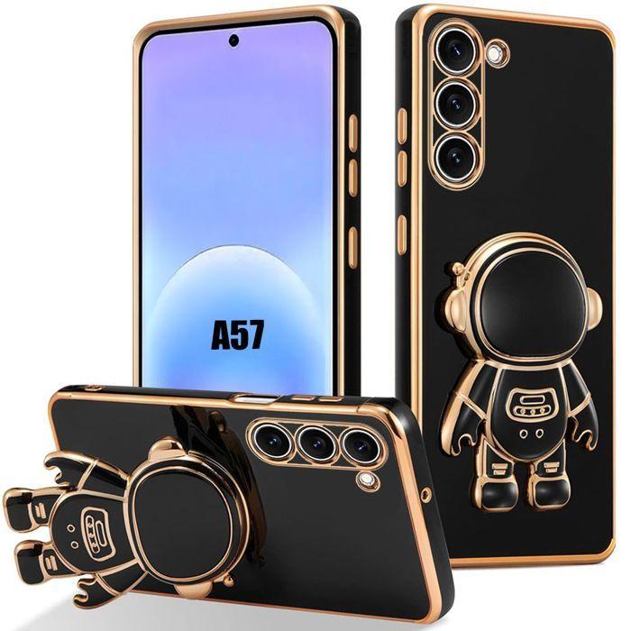 Coque pour Samsung Galaxy A57 5G, Silicone Souple Anti-Rayures avec Support Astronaute - Noir
