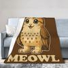 Funny Meowl Cat Owl Brainrot Meme Knitted Blanket Flannel Super Soft Throw for Airplane Travel Multifunction