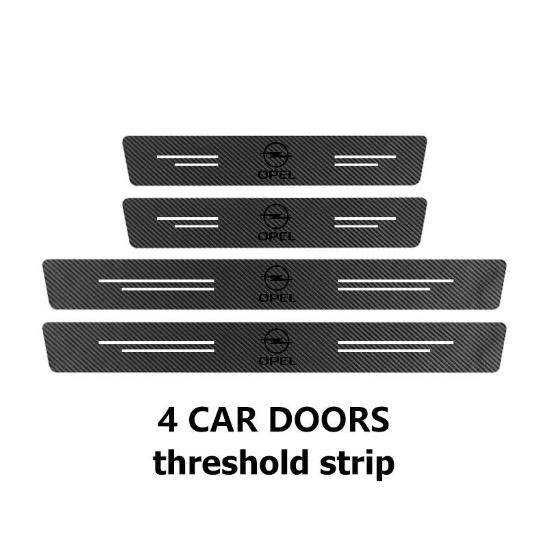 BBFX3 Car Logo Carbon Fiber Leather Door Sill Anti-Scratch Decorative Sticker Accessories For Opel Corsa Mokka Astra Cascada Adam