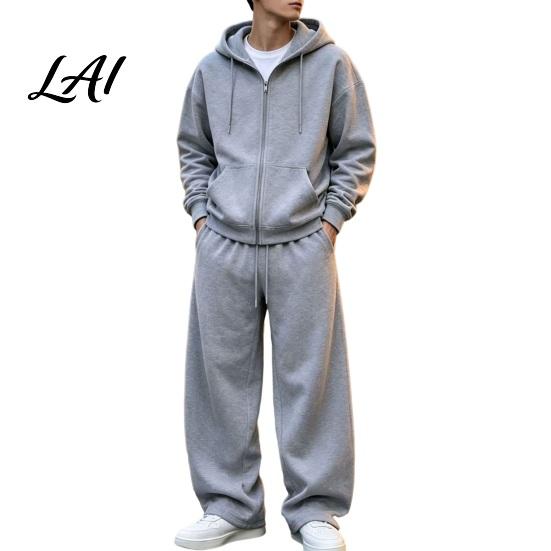 Two Piece Workout Set Men Tracksuit 2 Pieces Set Hoodie Coat Drawstring Sweatpants Active Fitness Outfits Outdoor Activities Outfit Solid