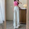 Fashion Artistic Lightweight Women Trendy Wide-legged Pants Simple Style Solid High-Waist Design Suitable Casual White Trousers