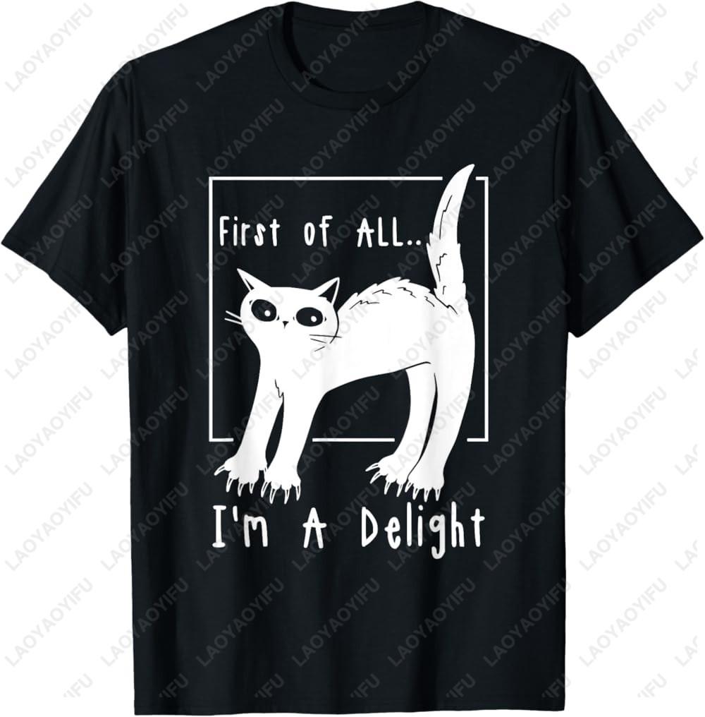Firstly I Am A Happy Sarcastic Irritable Yet Amusing Cat  A Tshirt with A Stylish Shortsleeved Roundneck Design