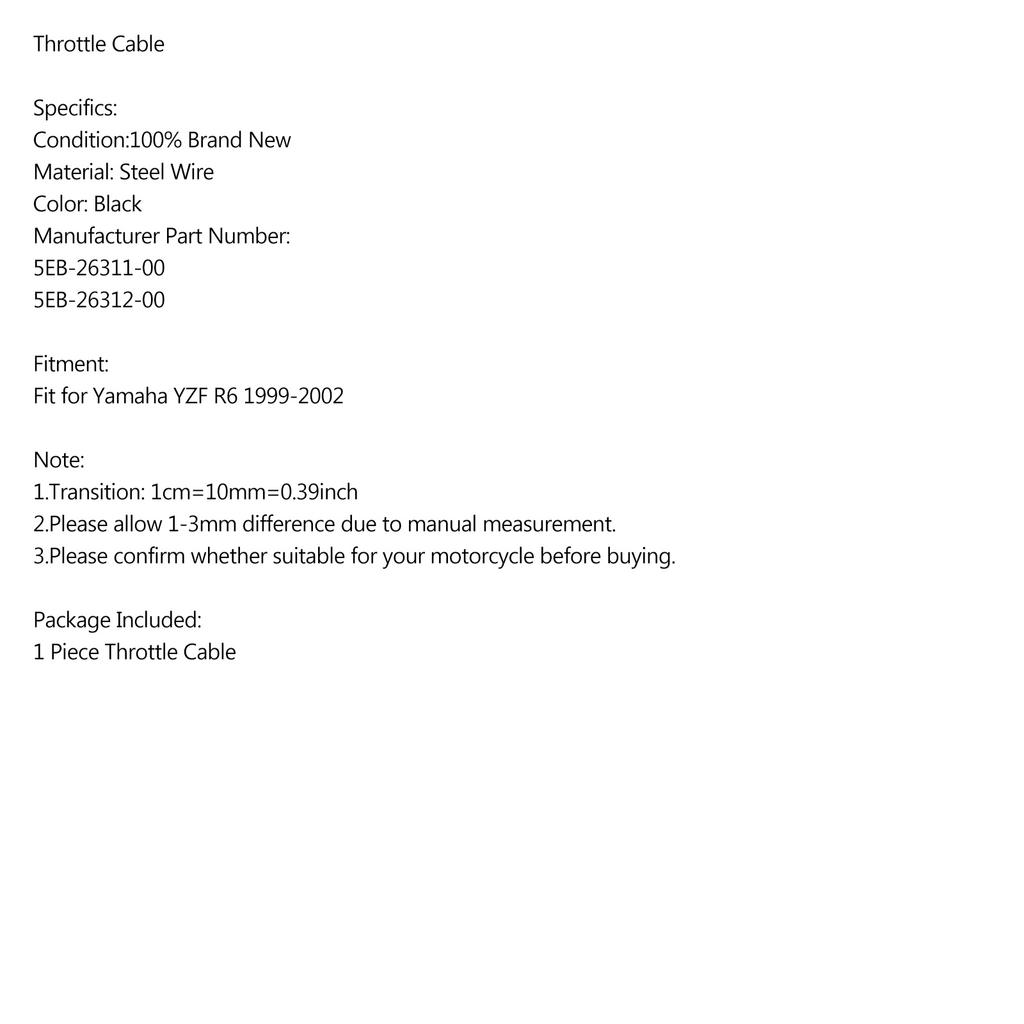 Трос газа для Yamaha YZF R6 1999-2002 5EB-26311-00 5EB-26312-00