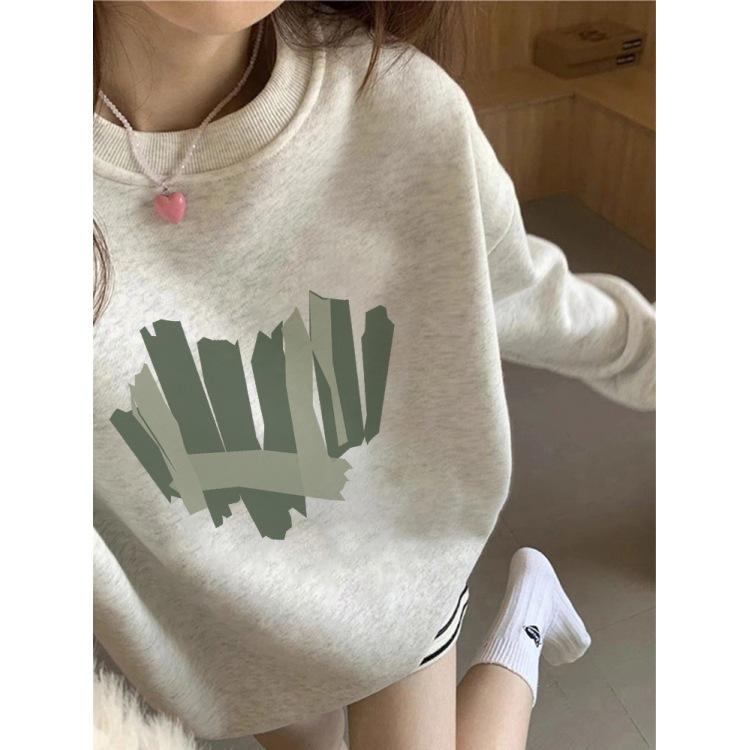 White gray round neck pullover sweater women's new popular autumn and winter velvet loose large size top jacket tide