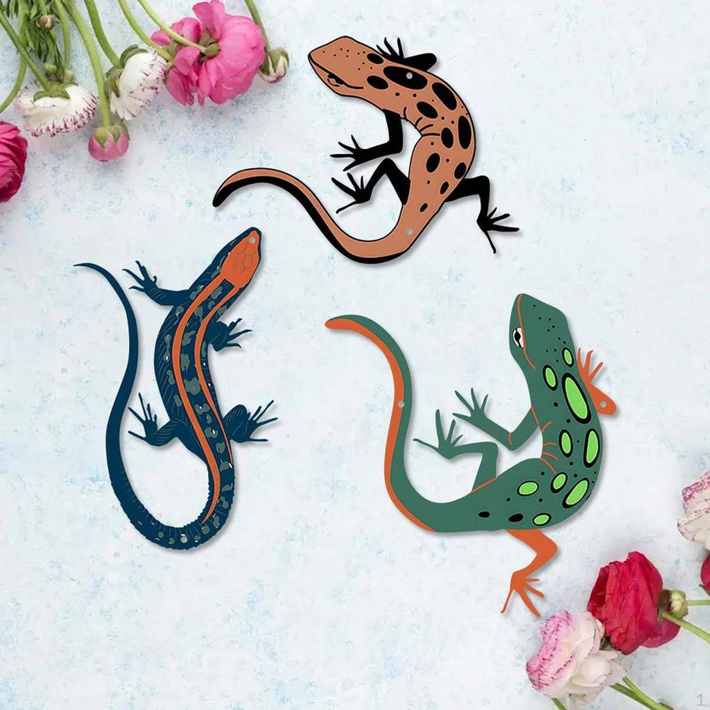 3Pcs Metal Gecko Wall Art Hanging Ornaments Creative Home Decor Iron Decorations for Patio