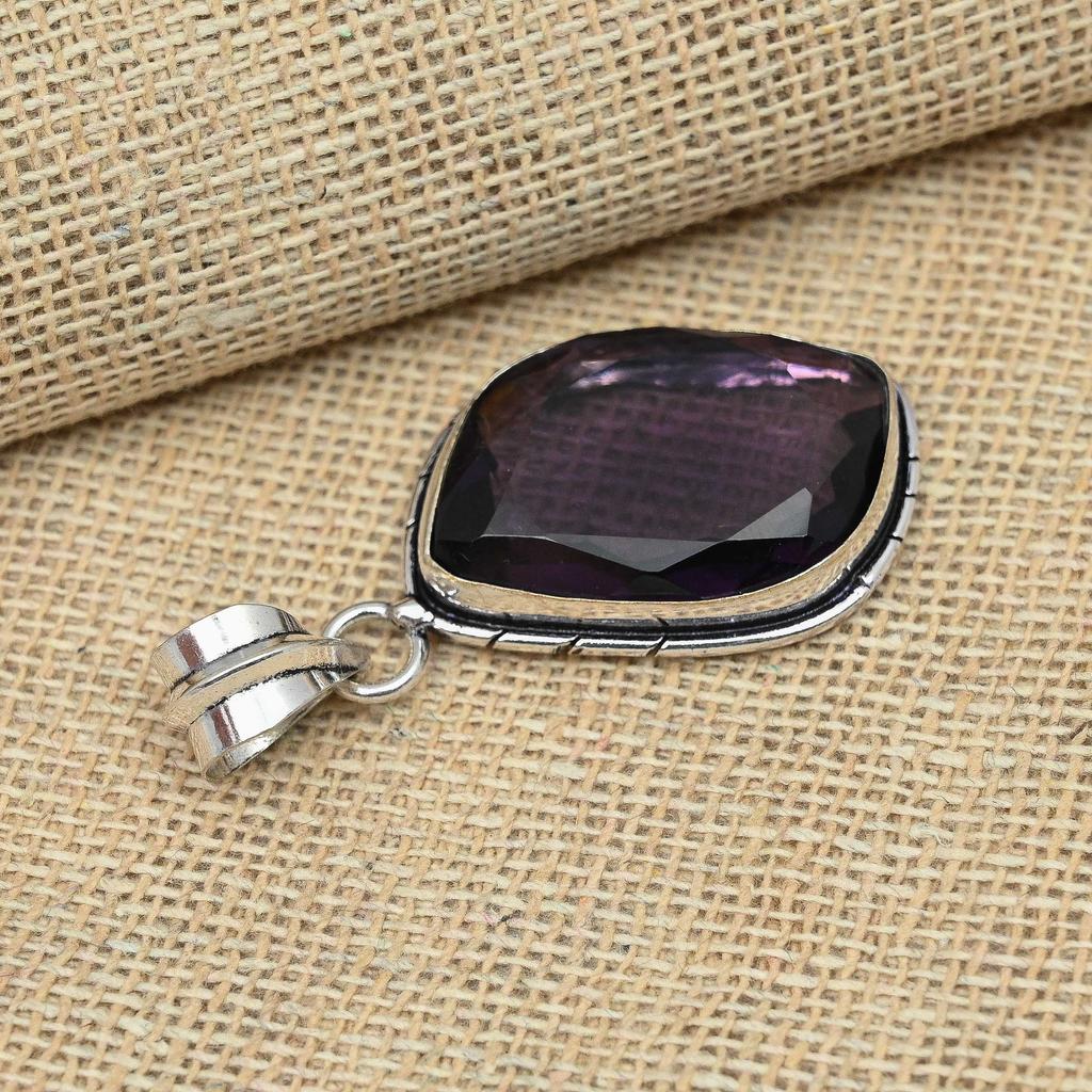 Solid 925 Sterling Silver Handmade Amethyst Gemstone Jewelry Fantastic Pendant