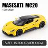 1:32 Мазерати MC20 Купе Сплав Спортивный Автомобиль Металлическая Модель Литья под Давлением Звук и Свет Игрушка с Оттягиванием Украшения для Компьютерного Стола Подарок для Детей
