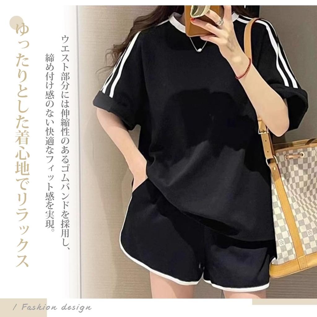 Комплект женский, шорты, вырез горловины, наряд, цвет, дышащий, приятный к коже, посадка, с коротким рукавом и круглым вырезом, летний, однотонный, свободный, стильный, для дома [Z8two]