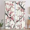 2Pc Japanese Cherry Blossom And Cherry Branches Print Curtains, Polyester Fabric, Suitable For Bedroom Living Room