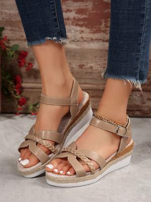 Женские босоножки на танкетке, летние, однотонные, повседневные, без застежек, лаконичные, модные, на танкетке, абсолютно новые, с открытым носком, женские туфли