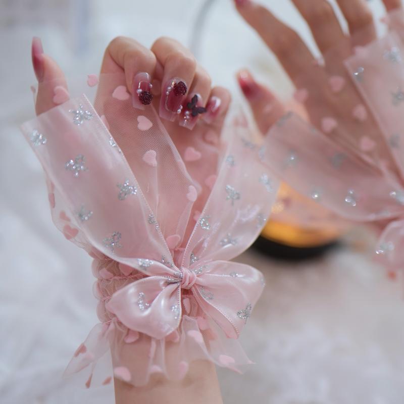 1 Pair Nail Art Tulle Photo Bow Glove Fake Pleated Cuff Manicure Photography Props Nail Tips Display Sleeve Accessories